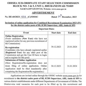 OSSSC Recruitment 2024 for RI ARI SFS Amin and Supervisor posts online form